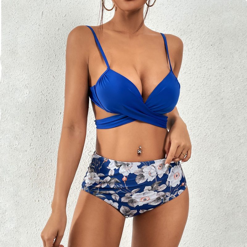 Toperth Three Piece Tropical Print Wrap Bikini Set Toperth