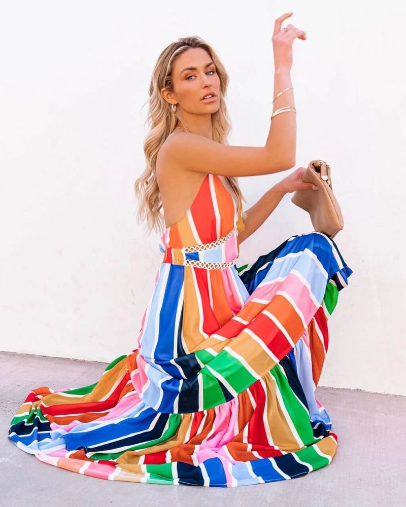Toperth Summer Rainbow Color Design Dress – Toperth