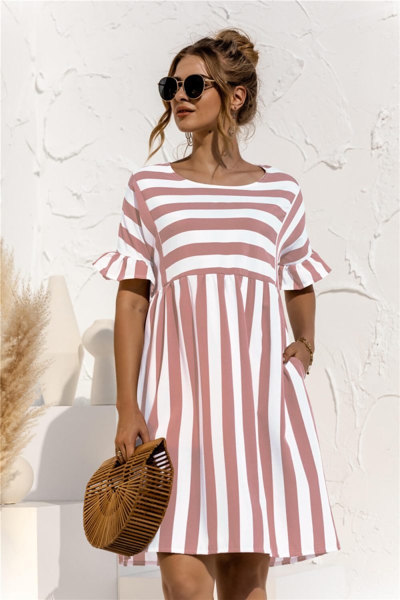 Toperth Striped Loose Short Dress – Toperth