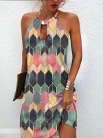 Toperth Summer Geometric Sleeveless Round-Neck Dress