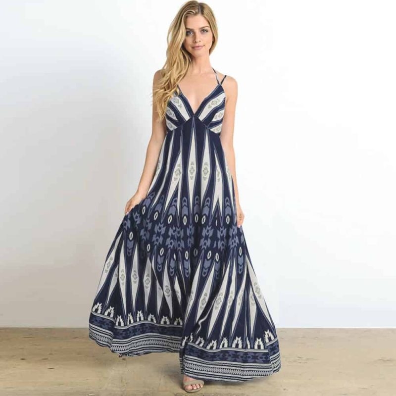 Toperth Retro Print Backless Long Dress – Toperth