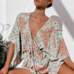 Toperth Plaid Batwing Sleeve V-Neck Drawstring Romper – TOPERTH Toperth Plaid Batwing Sleeve V-Neck Drawstring Romper – TOPERTH