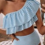 Toperth Striped Ruffle One Shoulder Bikini Swimwear – TOPERTH