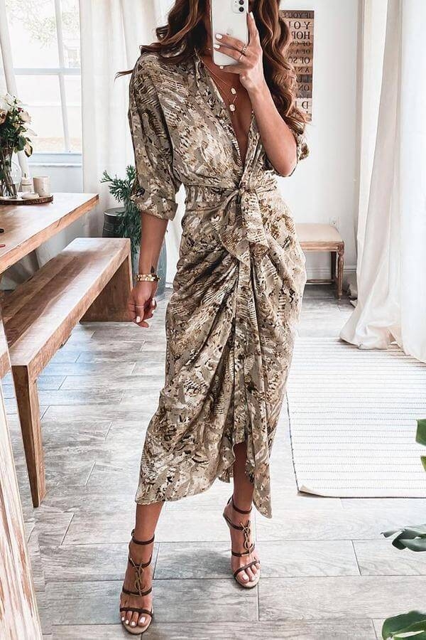 Toperth Long Sleeve Print Drape Dress – Toperth
