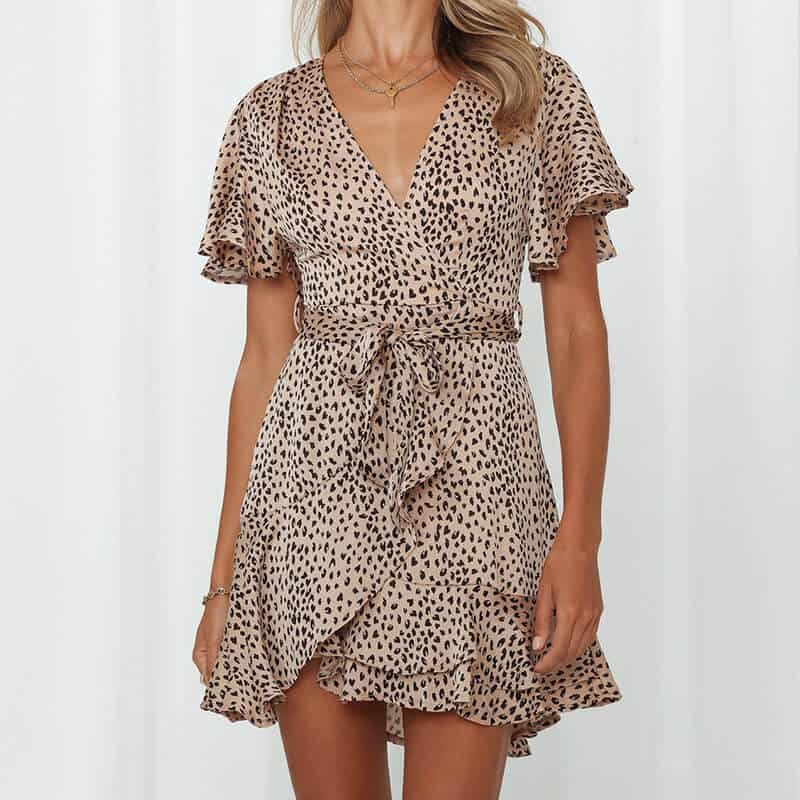 Toperth V-Neck Leopard Print Mini A Line Dress – Toperth