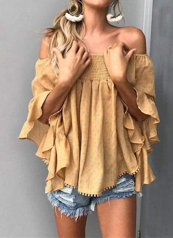 Toperth Ruffles Off Shoulder Casual Blouses Tops – Toperth