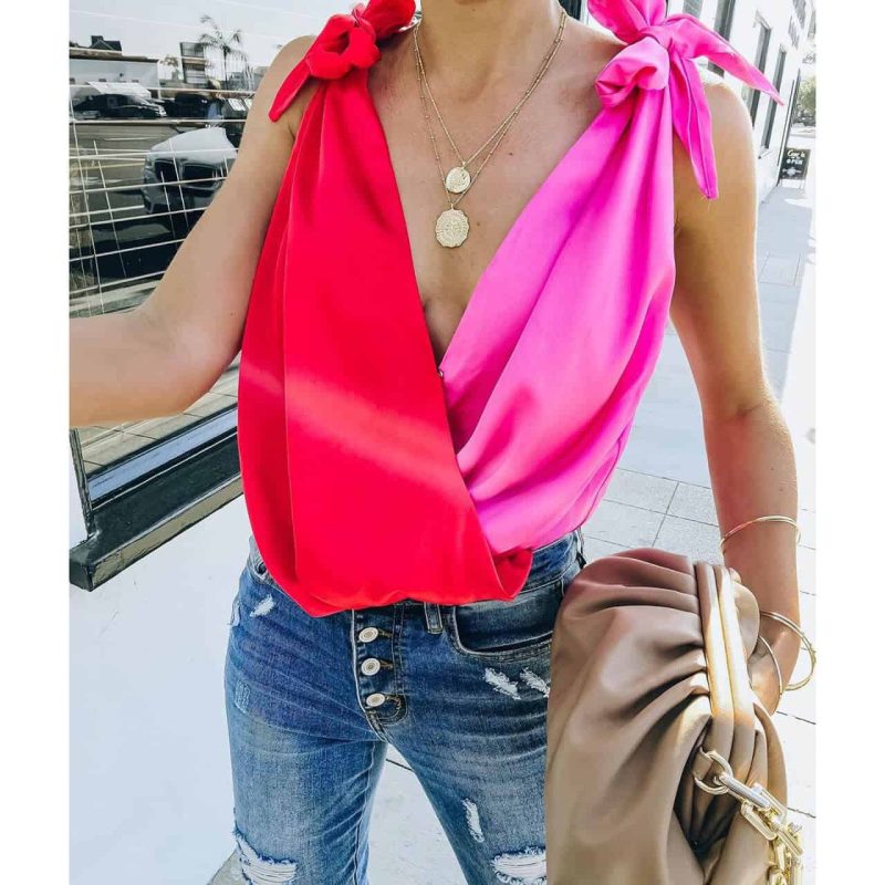 Toperth Both Color Satin Drape Tie Tank – Toperth