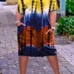 Toperth V-Neck Tie Dye Pocket Midi Dress – TOPERTH