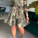 Toperth Camouflage Long Sleeve Tie Waist Dress – TOPERTH