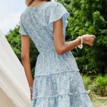 Toperth V-Neck Blue Printed Short Dress – TOPERTH Toperth V-Neck Blue Printed Short Dress – TOPERTH