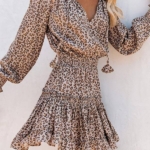 Toperth Long Sleeve Leopard Smocked Ruffle Dress – TOPERTH Toperth Long Sleeve Leopard Smocked Ruffle Dress – TOPERTH