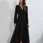 Toperth V-Neck Solid Color Irregular Long Dress – TOPERTH Toperth V-Neck Solid Color Irregular Long Dress – TOPERTH