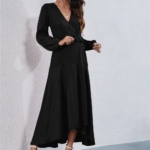 Toperth V-Neck Solid Color Irregular Long Dress – TOPERTH Toperth V-Neck Solid Color Irregular Long Dress – TOPERTH