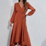 Toperth V-Neck Solid Color Irregular Long Dress – TOPERTH