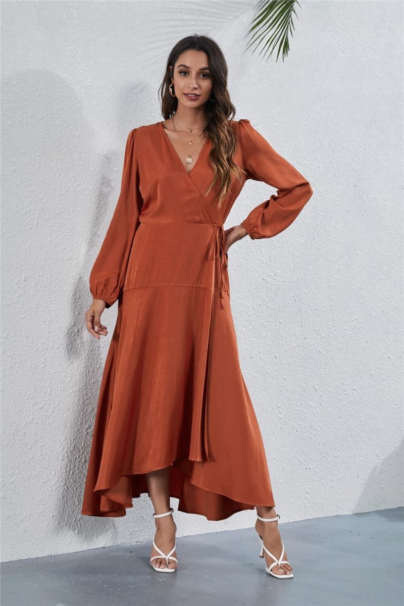 Toperth V-Neck Solid Color Irregular Long Dress – Toperth