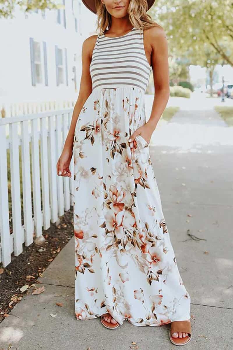 Toperth Summer Stripe Floral Maxi Dress – Toperth