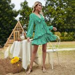 Toperth V-Neck A-Line Skirt Green Polka-Dot Dress – TOPERTH Toperth V-Neck A-Line Skirt Green Polka-Dot Dress – TOPERTH