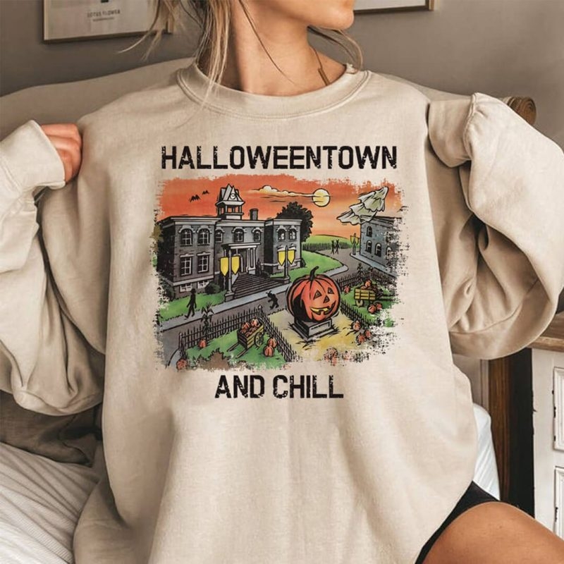 Toperth Khaki Halloweentown and Chill Crewneck Sweatshirt – Toperth