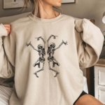 Toperth Khaki Fall Halloween Dancing Skeleton Sweatshirt – TOPERTH