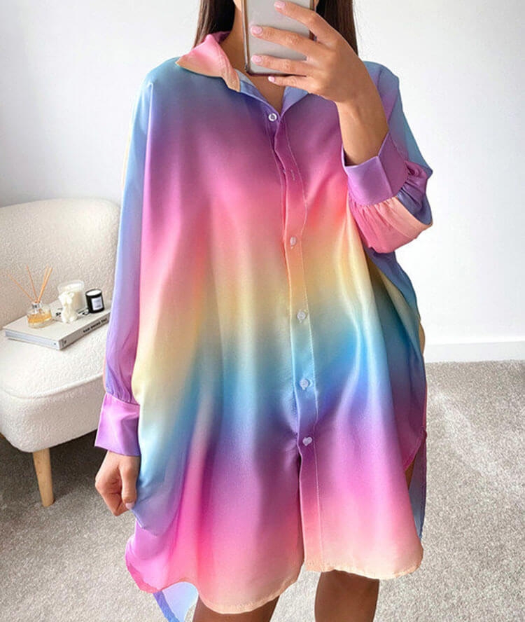 Toperth Rainbow Oversized Tops Shirt Dress – Toperth