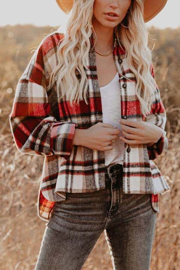 Toperth Red Plaid Button Down Top Jacket – Toperth