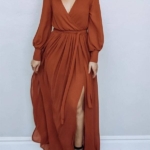 Toperth V-Neck Long Sleeves Belted Maxi Dress – TOPERTH