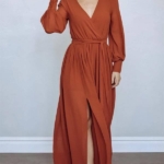 Toperth V-Neck Long Sleeves Belted Maxi Dress – TOPERTH