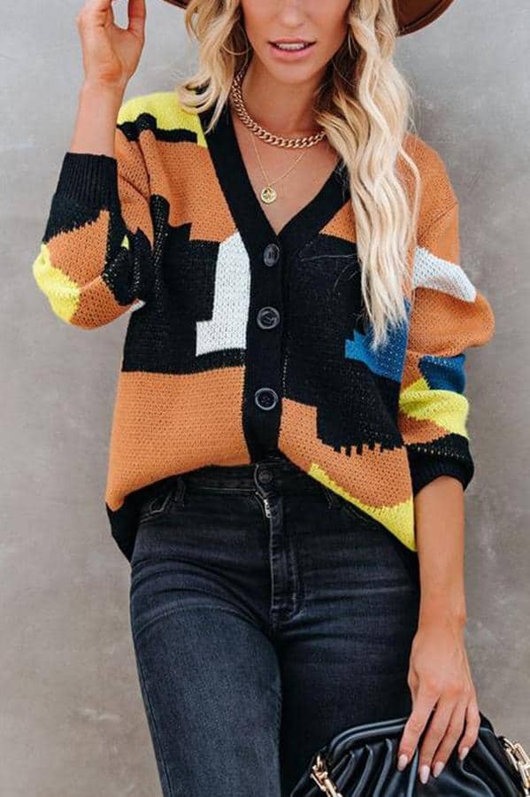 Toperth Colorful Button Front Puzzle Abstract Cardigan – Toperth
