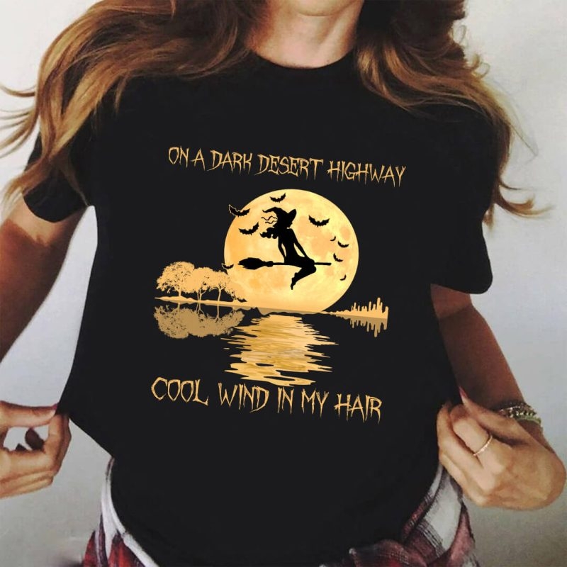 Toperth Halloween Witch Broom On A Dark Desert Highway T-Shirt – Toperth
