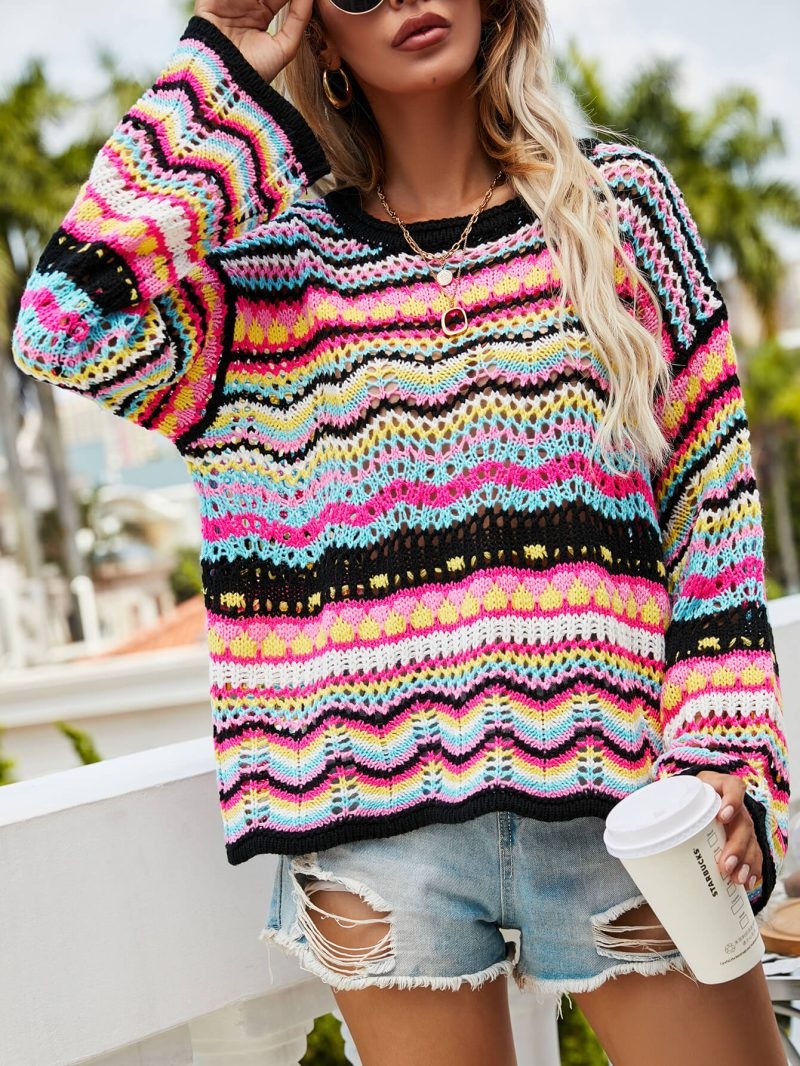 Toperth Rainbow Striped Pullover Sweater – Toperth
