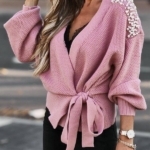 Toperth Solid Color Pearl Decoration Sweater Cardigan – TOPERTH
