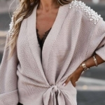 Toperth Solid Color Pearl Decoration Sweater Cardigan – TOPERTH