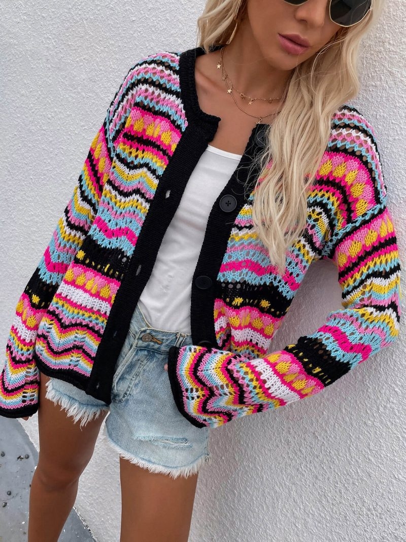 Toperth Rainbow Striped Pullover Loose Cardigan – Toperth