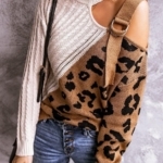 Toperth Leopard Cold Shoulder Patchwork Sweater – TOPERTH