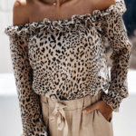 Toperth Off Shoulder Leopard Long Sleeve Blouse – TOPERTH
