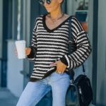 Toperth V-Neck Stripe Loose Pullover Sweater – TOPERTH