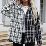Toperth Lapel Black and White Patchwork Plaid Jacket – TOPERTH