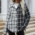 Toperth Lapel Black and White Patchwork Plaid Jacket – TOPERTH