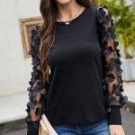 Toperth Black Floral Lace Long Sleeve Top – TOPERTH