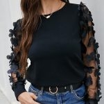 Toperth Black Floral Lace Long Sleeve Top – TOPERTH