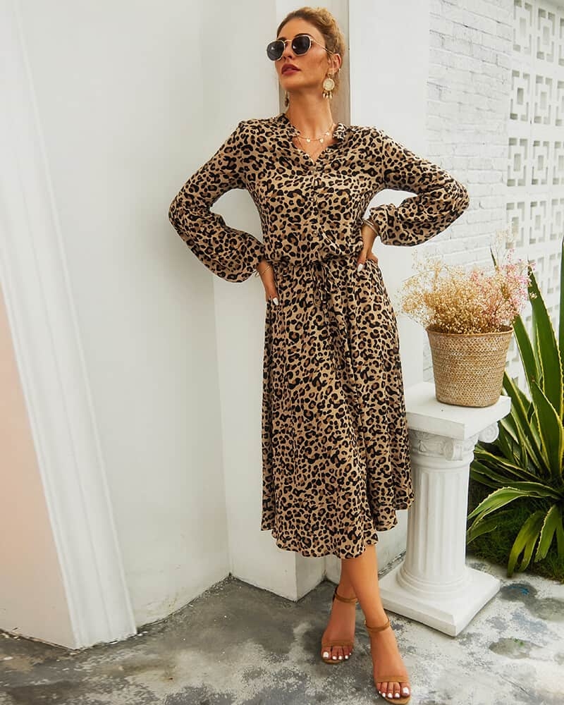 Toperth Long Sleeve Leopard Print Maxi Dress – Toperth