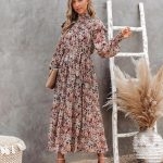 Toperth High-Necked Floral Tied Waist Midi Dress – TOPERTH