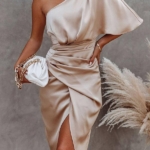 Toperth Solid Color One Shoulder Satin Drape Dress – TOPERTH