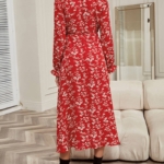 Toperth Red V-Neck Print Long Sleeve Dress – TOPERTH