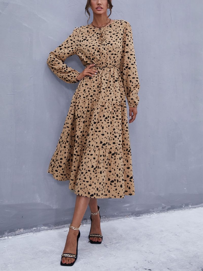 Toperth Leopard Print Flared Long Sleeve Dress – Toperth