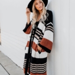 Toperth Stripe Open Front Pocket Long Cardigan Sweater – TOPERTH