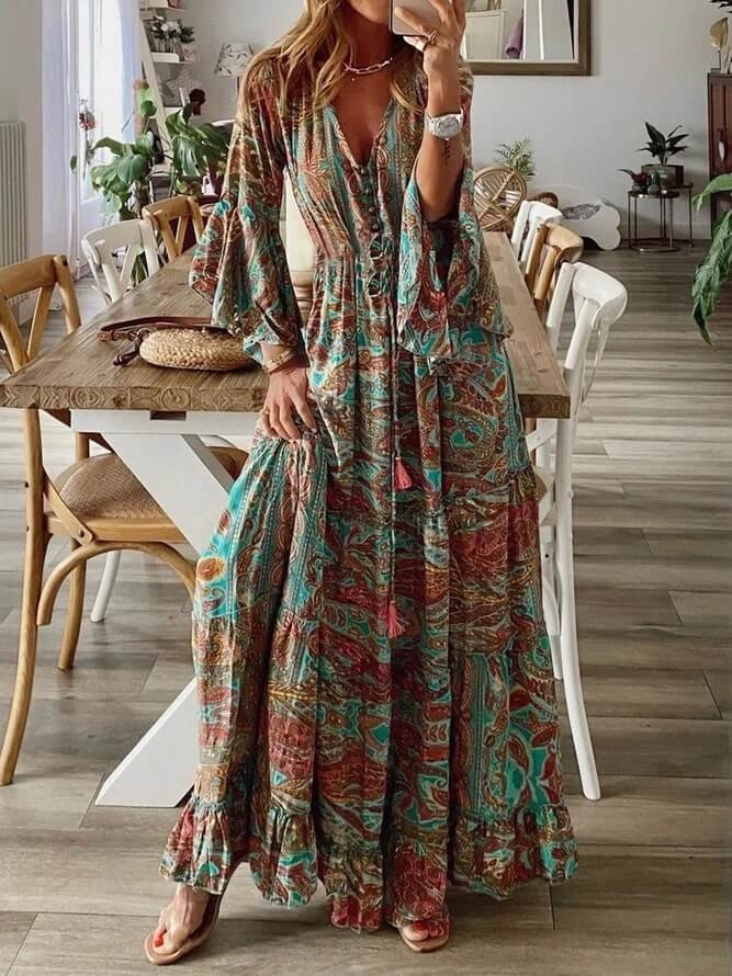 Toperth Boho Hippie Shift Holiday Floral 3/4 Sleeve Dresses – Toperth