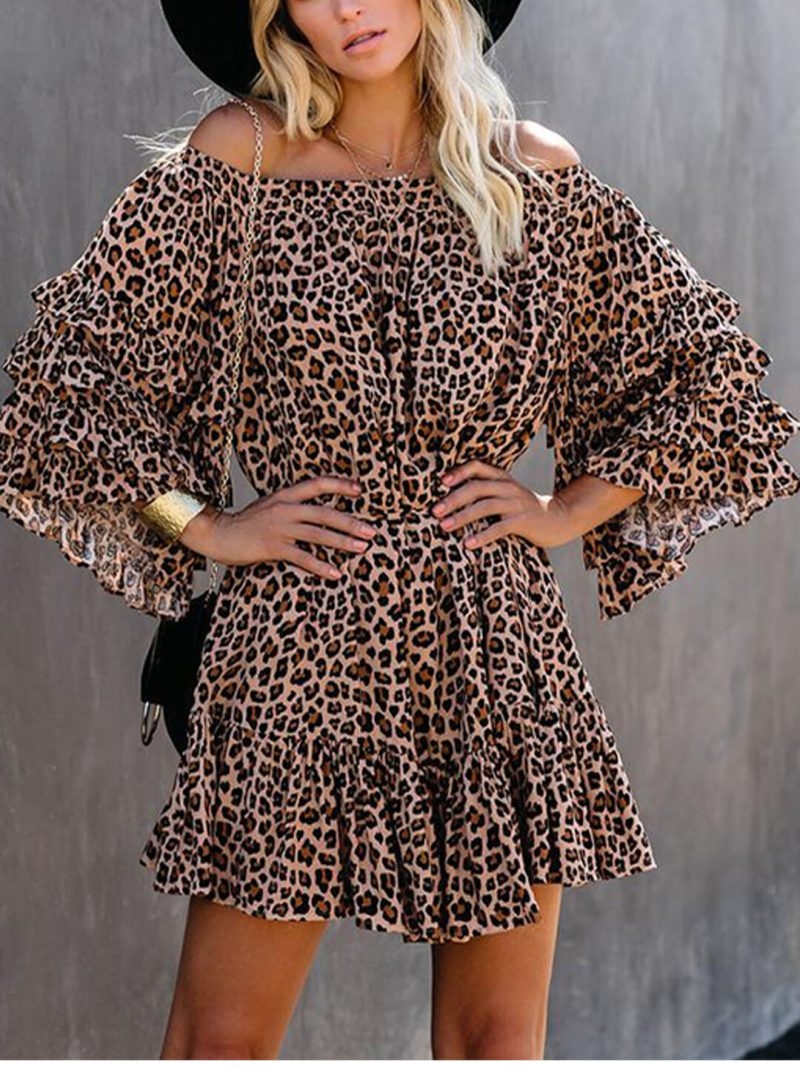 Toperth Leopard Off The Shoulder Dress – Toperth