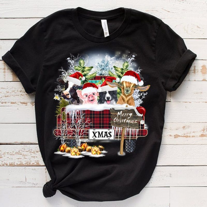 Toperth Christmas Farm Animals Buffalo Plaid Truck T-Shirt – Toperth