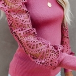 Toperth Solid Color Crochet Long Sleeve Top – TOPERTH
